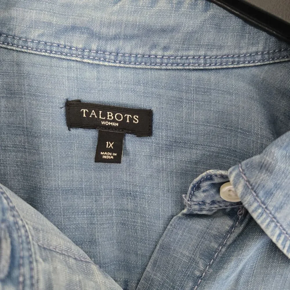 Pre-Owned Talbots Blue Size 1X Button Down Or Roll Up And Button Sleeves EUC - Picture 3 of 10
